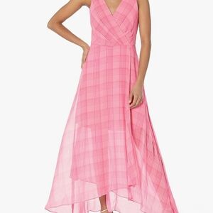 NWT Tommy Hilfiger Pink Plaid Chiffon Maxi Dress - Size 12